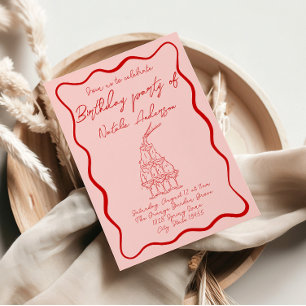 Invitation Main rétro tiré rouge rose Vague les années 70 fêt