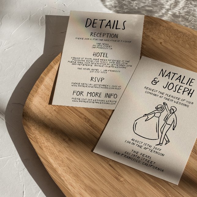 Invitation Main Rétro Tirée Sketchy Quirky Tout en un Mariage (Créateur téléchargé)