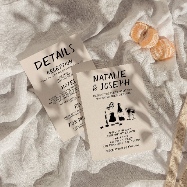 Invitation Main Rétro Tirée Tout En Un Mariage Champagne (Créateur téléchargé)