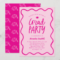 Main rose chaude tiré Squiggle Graduation Party