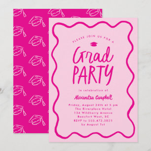 Invitation Main rose chaude tiré Squiggle Graduation Party