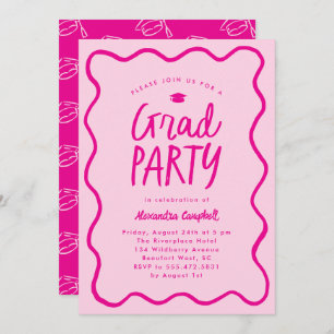 Invitation Main rose chaude tiré Squiggle Graduation Party