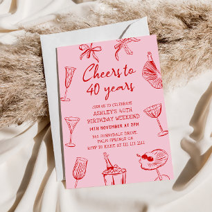 Invitation Main rose dessinée Funky 40e fête d'anniversaire