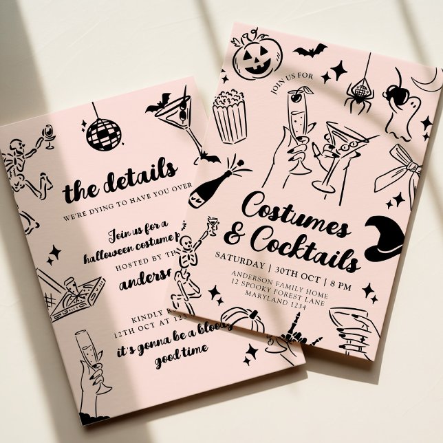 Invitation Main rose dessinée Halloween Costume Fête Invitati (Créateur téléchargé)