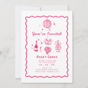 Invitation main rose dessinée whimsical tendance mariage funk