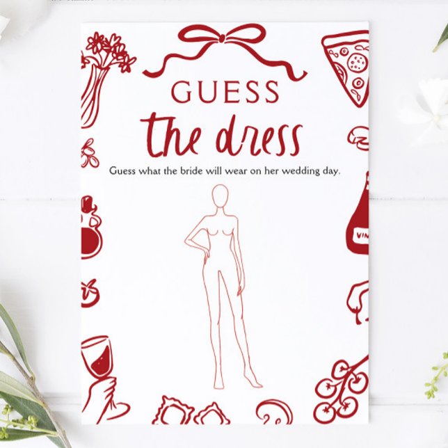 Invitation Main Rouge Dessinée Devinez La Robe Jeu De Baby Sh (Red Hand Drawn Guess The Dress Bridal Shower Game)