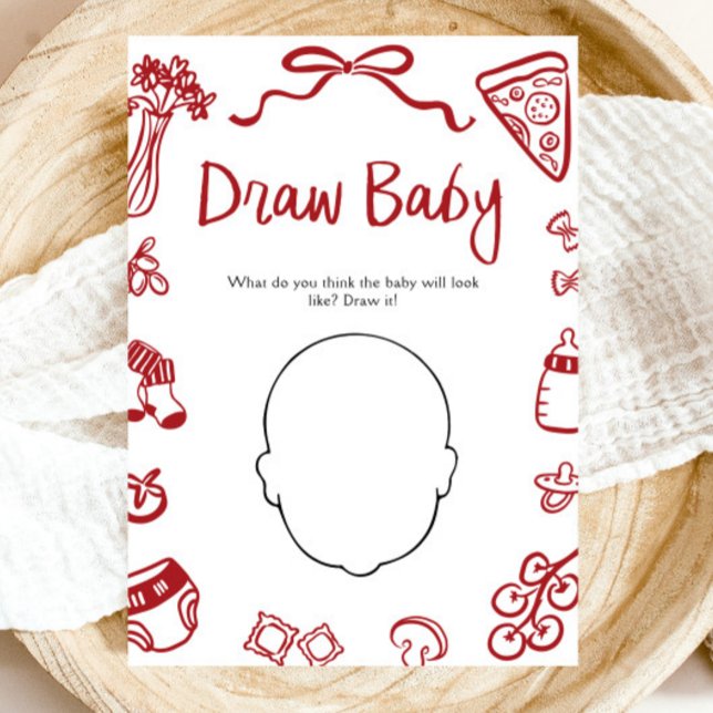Invitation Main rouge tiré Baby shower italien Draw Baby Jeu (Red Hand Drawn Italian Baby Shower Draw Baby Game)