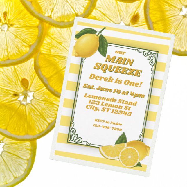 Invitation Main Squeeze a un an, Lemon 1er anniversaire (Créateur téléchargé)