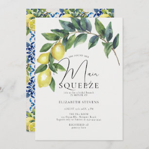 Invitation Main Squeeze Citron Arch Carreaux Bleus Fête des m