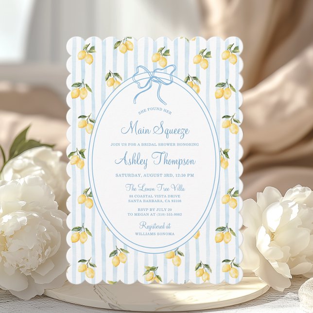 Invitation Main Squeeze Citron Bleu Bow Italien Fête des mari (Créateur téléchargé)