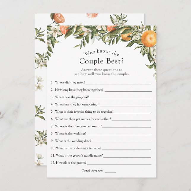 Invitation Main Squeeze Citrus qui connaît le couple meilleur (Devant / Derrière)