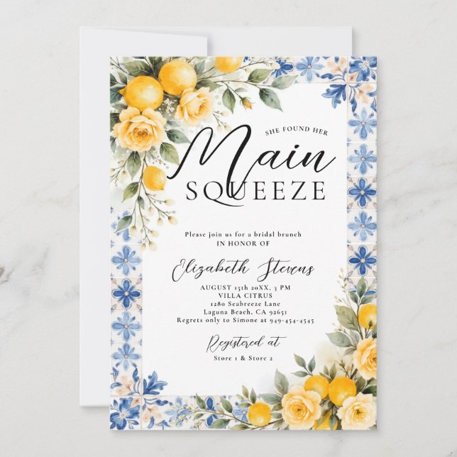 Invitation Main Squeeze Lemon Blue Italien 2 Réception de Mar (Devant)