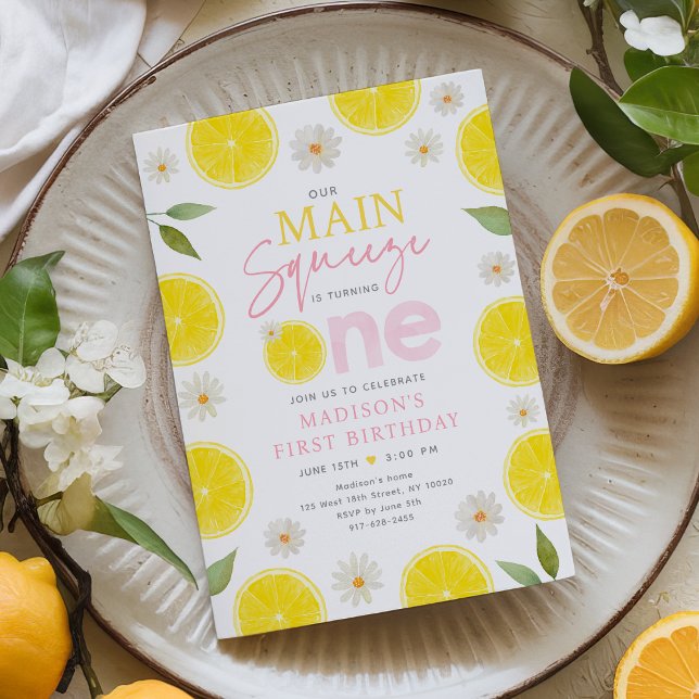 Invitation Main Squeeze Lemon Daisy Premier anniversaire (Créateur téléchargé)