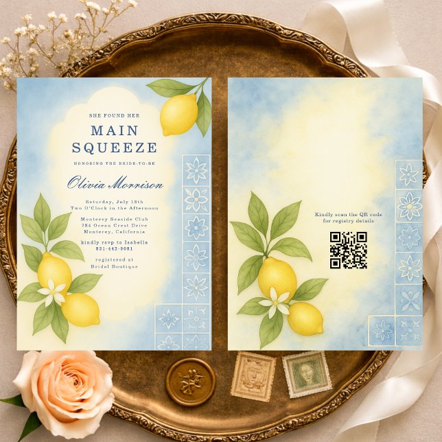 Invitation Main Squeeze Lemon QR Code Bridal Shower (Créateur téléchargé)