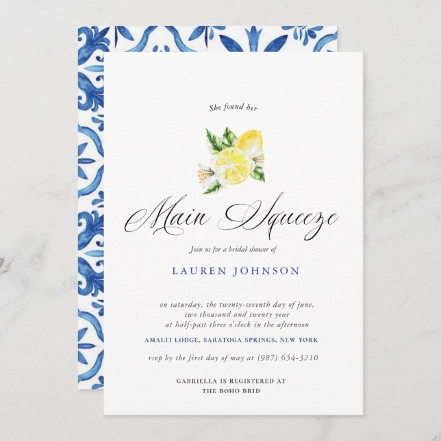 Invitation Main Squeeze Moderne Aquarelle Mariée de citron (Devant / Derrière)