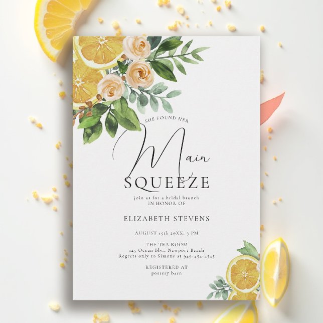 Invitation Main Squeeze Orange Brûlé Aquarelle Baby Shower de (main squeeze bridal shower lemon italian theme floral watercolor invitation summer brunch)