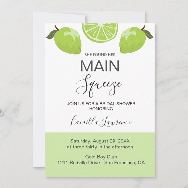 Invitation Main Squeeze Tropical Citrus Green Bridal Shower  (Devant)