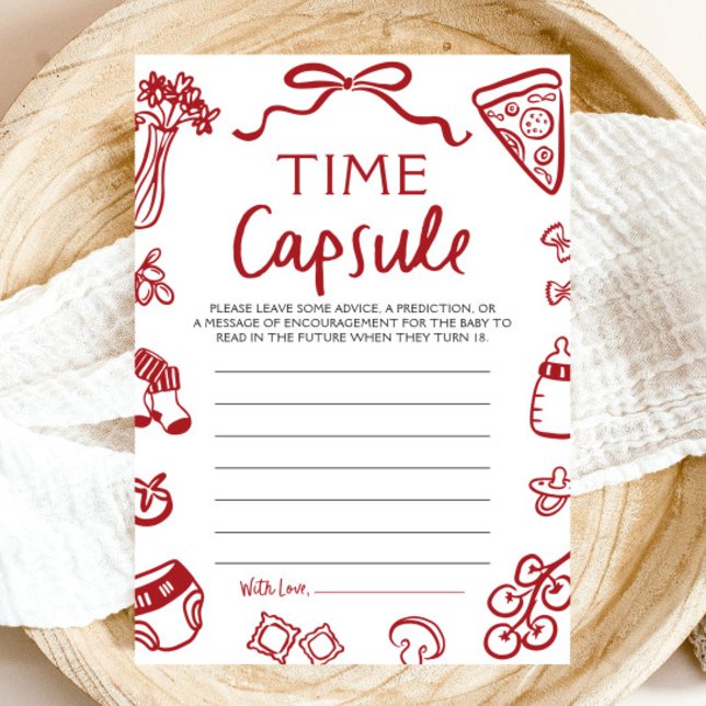 Invitation Main tiré Baby shower italien temps Capsule jeu (Hand Drawn Italian Baby Shower Time Capsule Game)