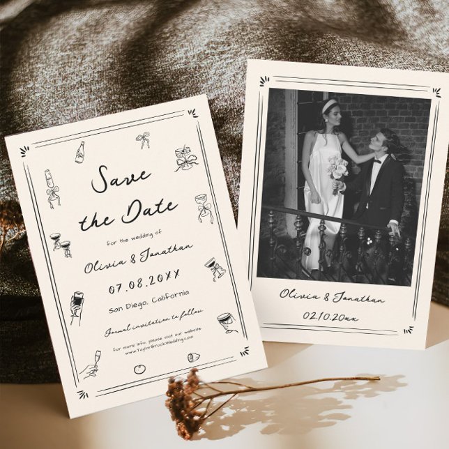 Invitation Main tiré Doodle Vieux argent Mariage Enregistrer  (Créateur téléchargé)