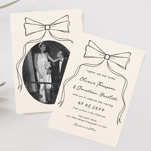 Invitation Main tiré Quirky Bow Vieux Mariage d'argent (Créateur téléchargé)