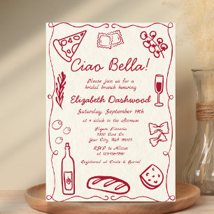 Invitation Main tiré Retro Rouge Italien Décontracté Bridal B
