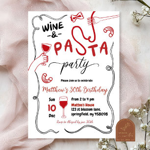 Invitation Main tiré vin rouge et fête des pâtes Adulte Anniv