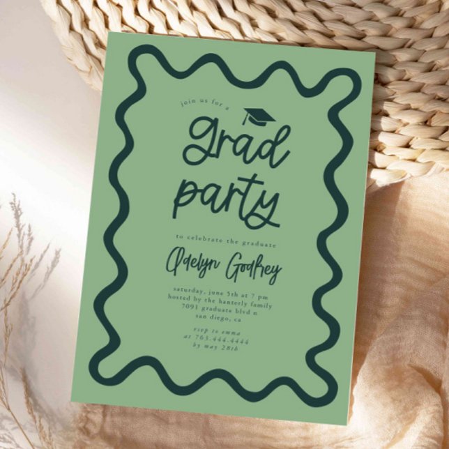 Invitation Main Tirée À Gauche Ligne Vert Graduation Party (Créateur téléchargé)