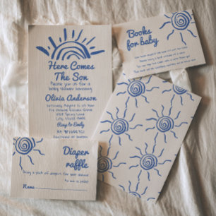 Invitation Main Tirée Bleue Ici Vient Le Son Baby shower Sole