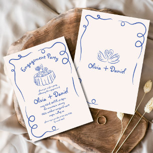 Invitation Main Tirée Blue Whimsical Engagement Party