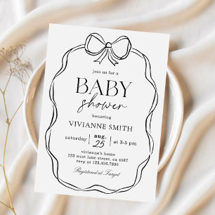 Invitation Main Tirée Bow Noir Baby Girl Douche