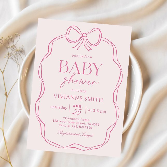 Invitation Main Tirée Bow rose Baby Girl Douche (Créateur téléchargé)