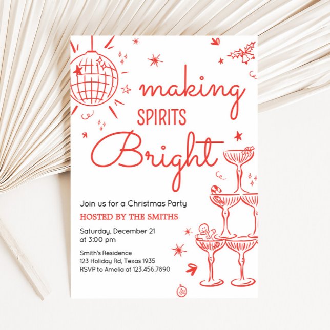 Invitation Main Tirée Faire Des Esprits Fête De Noël brillant (Making Spirits Bright Hand Drawn Christmas Party Invitation)