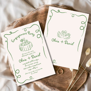 Invitation Main Tirée Green Whimsical Engagement Party