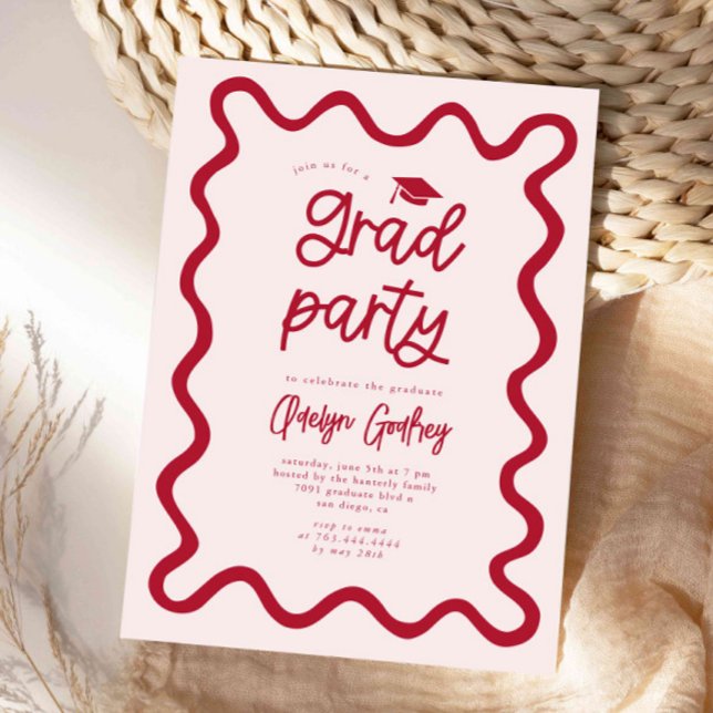 Invitation Main Tirée Lilly Line Red Graduation Party (Créateur téléchargé)
