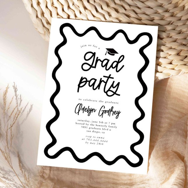 Invitation Main Tirée Lilly Line White Graduation Party (Créateur téléchargé)