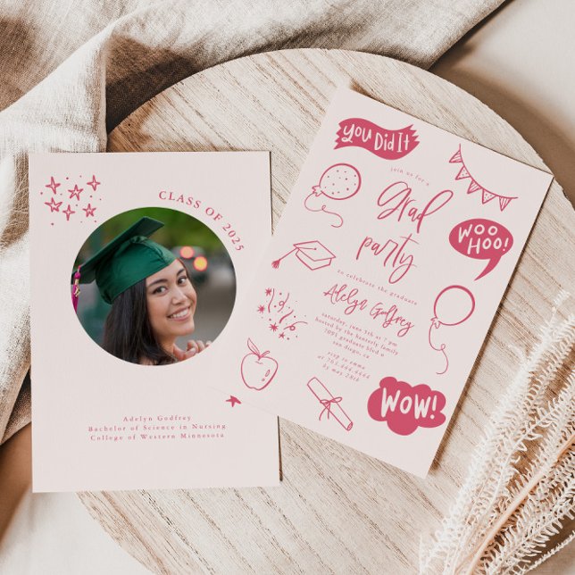 Invitation Main Tirée Quirky Blush Pink Graduation Party (Créateur téléchargé)