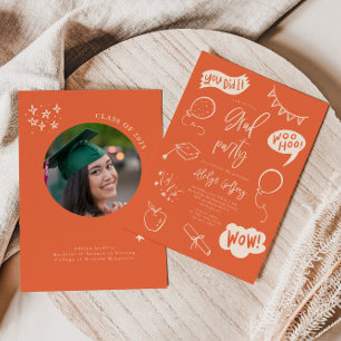 Invitation Main Tirée Quirky Orange Graduation Party
