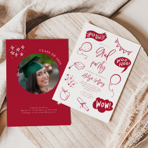 Invitation Main tirée Quirky Red Graduation Party