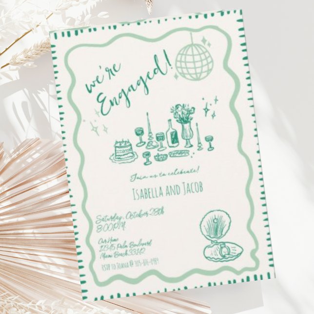 Invitation Main tirée Quirky Wavy Engagement Party (Créateur téléchargé)