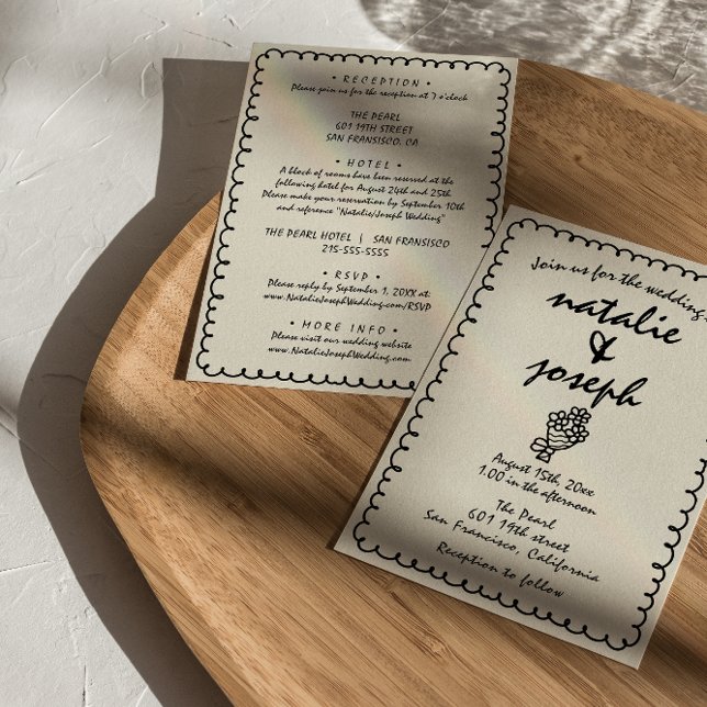 Invitation Main Tirée Rétro Unique Quirky Tout En Un Mariage (Créateur téléchargé)