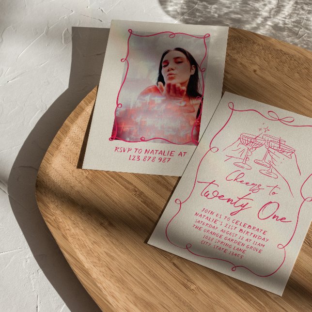 Invitation Main tirée rose Bow 21e fête d'anniversaire photo (Créateur téléchargé)