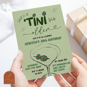 Invitation Main Tirée Vert Sale Martini Adulte Anniversaire