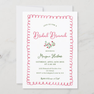 Invitation Main tirée Vintage Rouge Floral Brunch nuptial