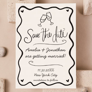 Invitation Main Tirée Wavy Doodle Wedding Enregistrer La Date