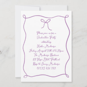 Invitation Main violette tirée Bow Photo Party Graduation