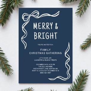 Invitation Main Whimsical Bleue Tirée Famille Fête de Noël