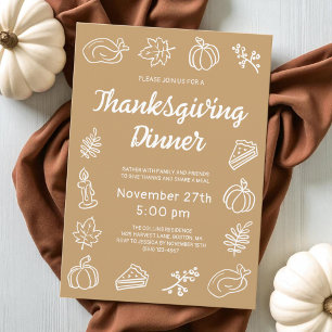 Invitation Main Whimsical Brown Tirée Thanksgiving moderne