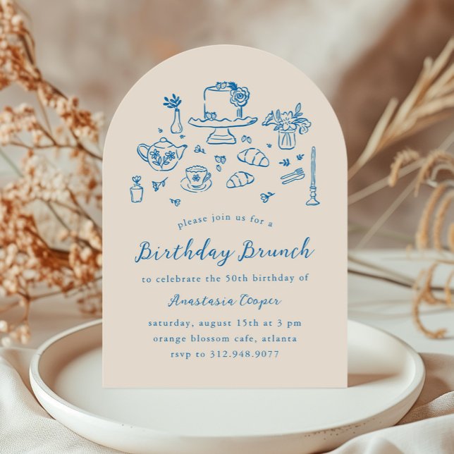 Invitation Main Whimsical dessinée Anniversaire Brunch Tea Pa (Créateur téléchargé)