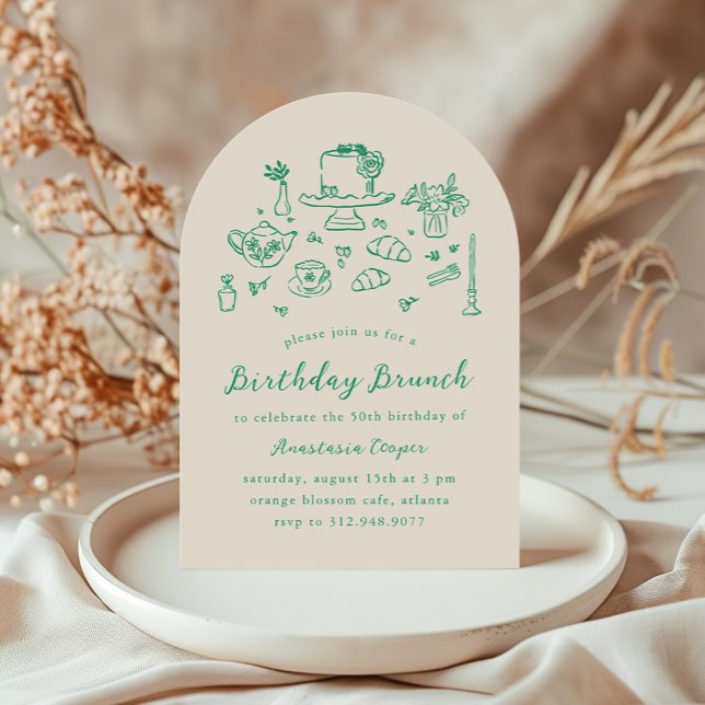 Invitation Main Whimsical dessinée Anniversaire Brunch Tea Pa (Créateur téléchargé)