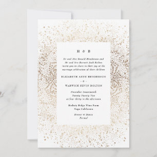 Invitation Main Whimsical Formelle tirée Mariage blanc et or